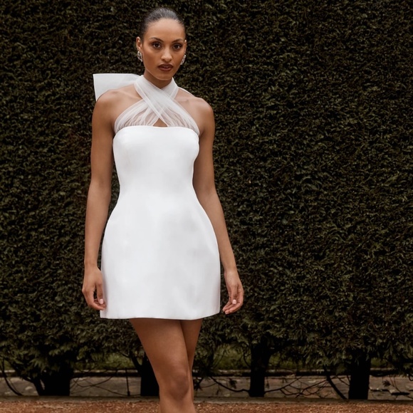 Meshki Maryam Tulle Bow Mini Dress - White - Picture 3 of 4